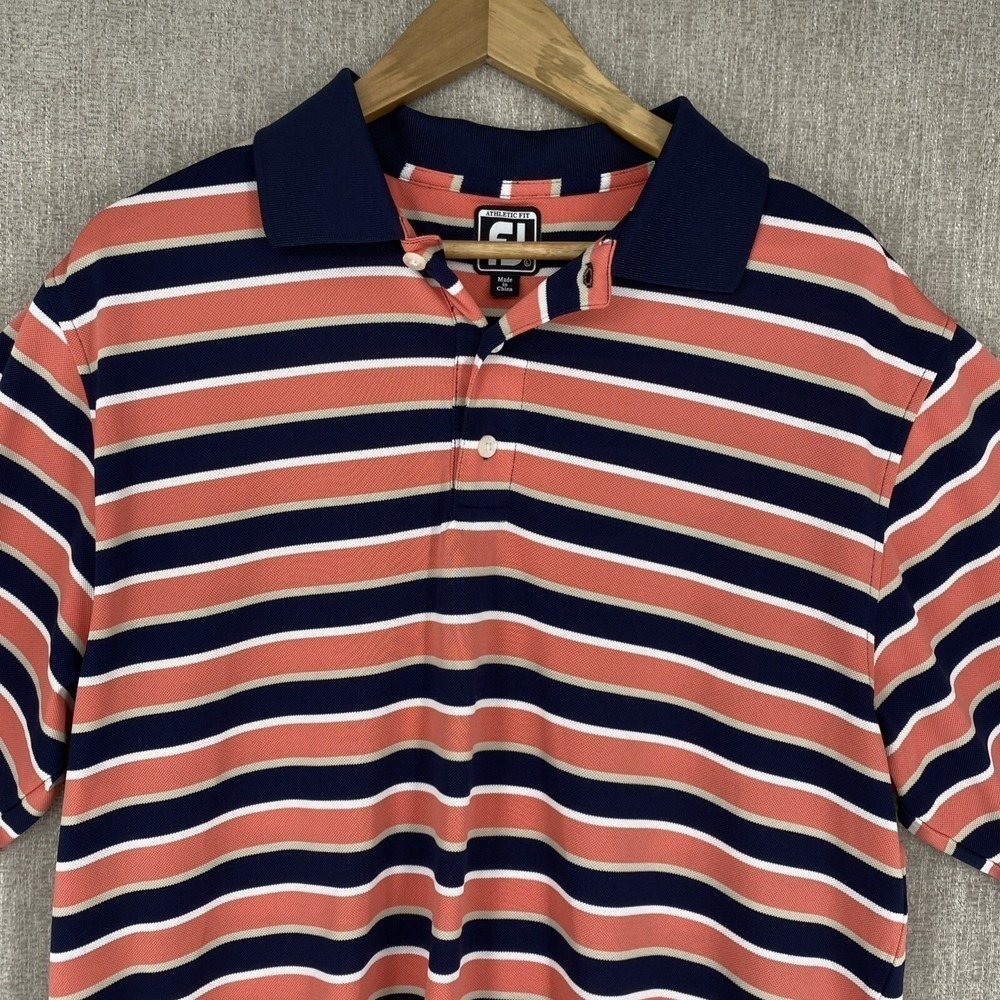 FootJoy Athletic Fit Polo Shirt Mens Large Pink Navy Striped Stretch Golf